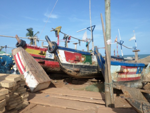 Local fishing boats sit ready for next day's ocean catch